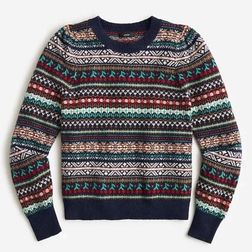 Puff-sleeve Fair Isle crewneck sweater XXL NWT